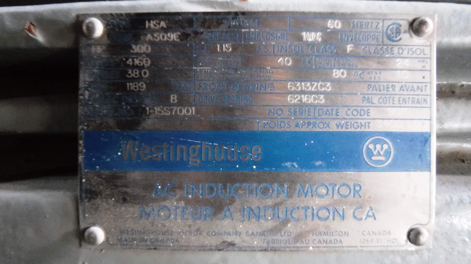Westinghouse 300 HP 1200 RPM A509E Squirrel Cage Motors 81518